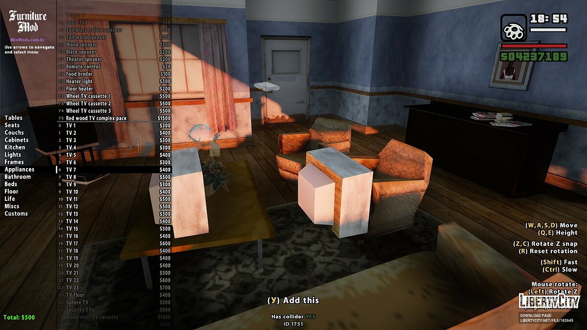 Modification adds a new gameplay mechanic that allows you to buy furniture