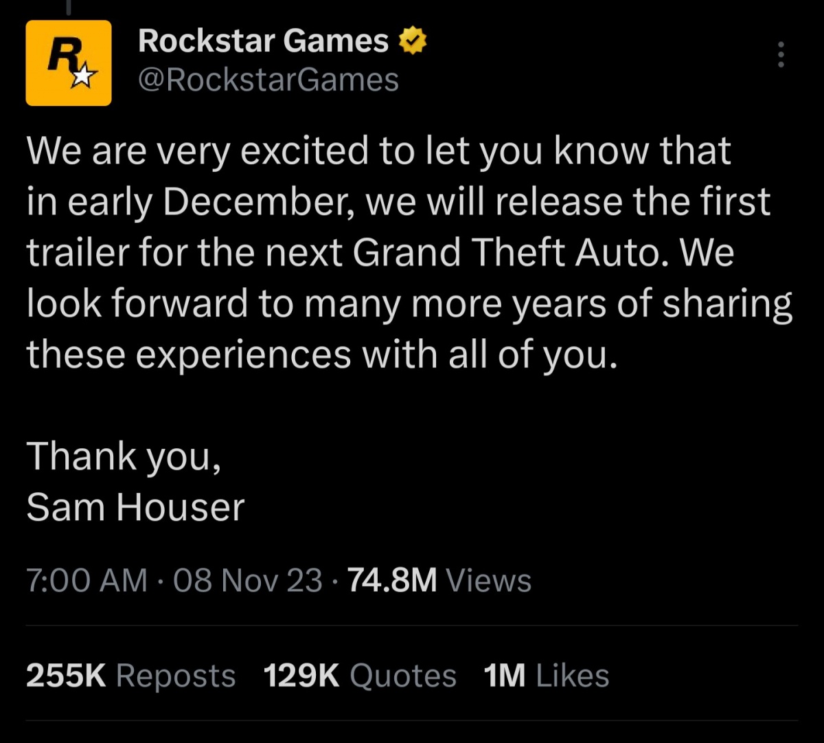 GTA 6 Official Trailer Announcement