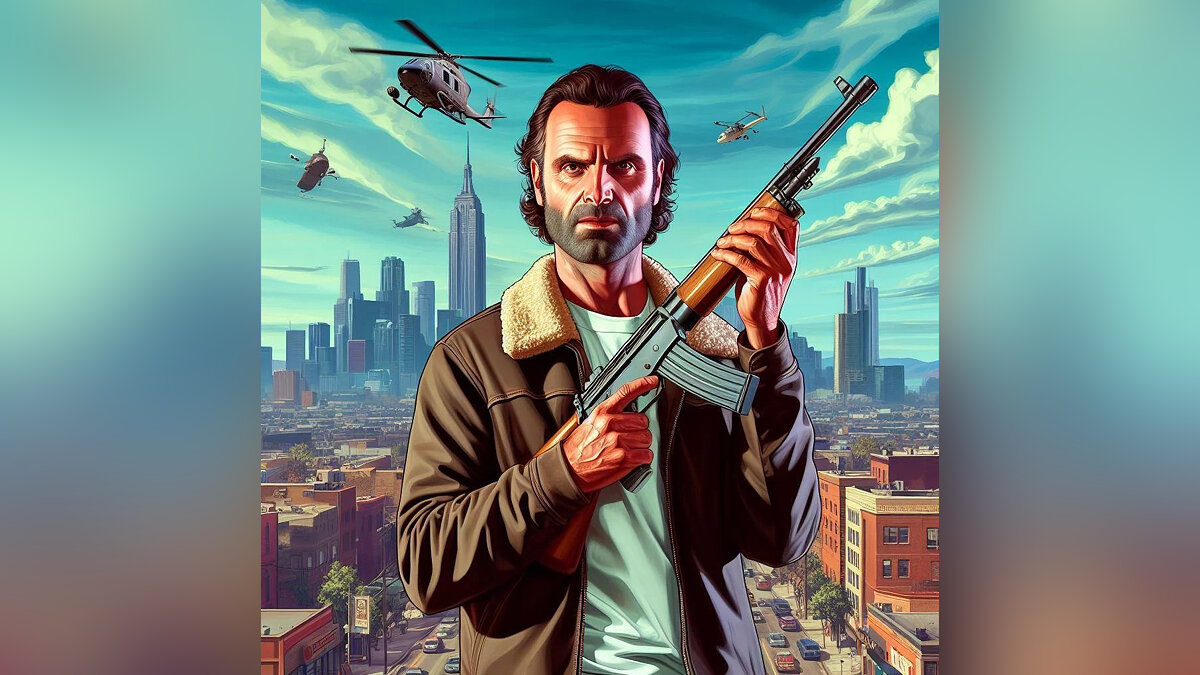 AI drew Rick Grimes from The Walking Dead in the style of GTA 5