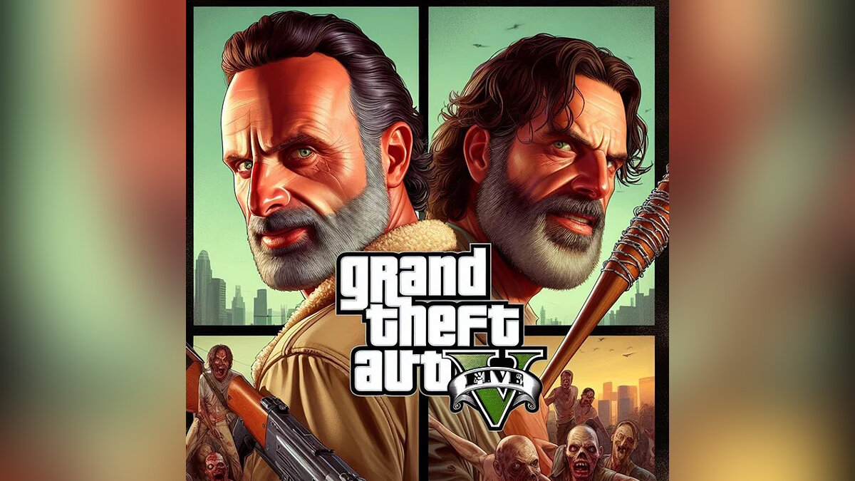 AI drew Rick Grimes from The Walking Dead in the style of GTA 5