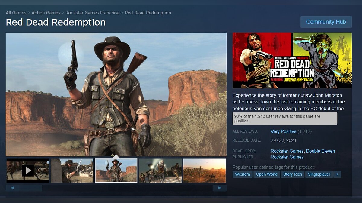 Red Dead Redemption receives overwhelmingly positive reviews on Steam with a 93% rating